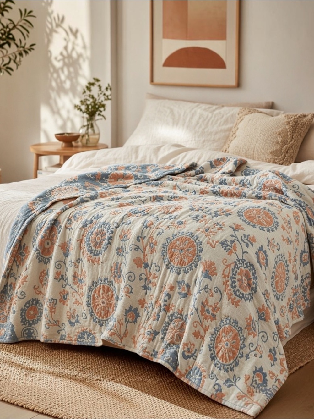 NEW Anthropologie Cotton Boho Reversible Throw Blanket Bedspread Quilt - 80 x 60